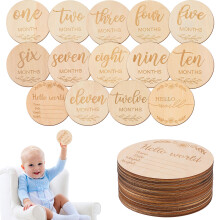 2Ensembles Disques Ronds Bois Bébé Clair Cartes Photo Mensuelles