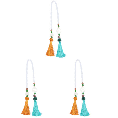 3Pcs Car Hanging Decor Lotus Pendant with Bead String for Rearview 2