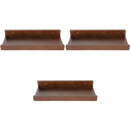 3Pcs Wood Floating Shelf with Lip Wall Storage Rack Brown 2