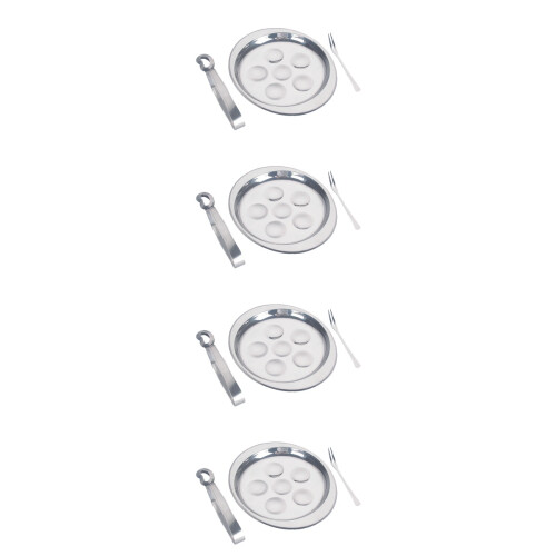 4Sets Stainless Steel Kitchen Snail Plate 6-Hole Escargot Serving Set 1