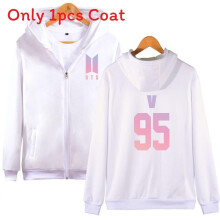 (V White,L)BTS Muster Druck Langarm Kapuzen Sweatshirt Mantel Mode Geschenke Kleidung