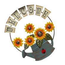 2Pcs Chic Iron Welcome Hanging Sign Yellow Sunflower Door Plaque