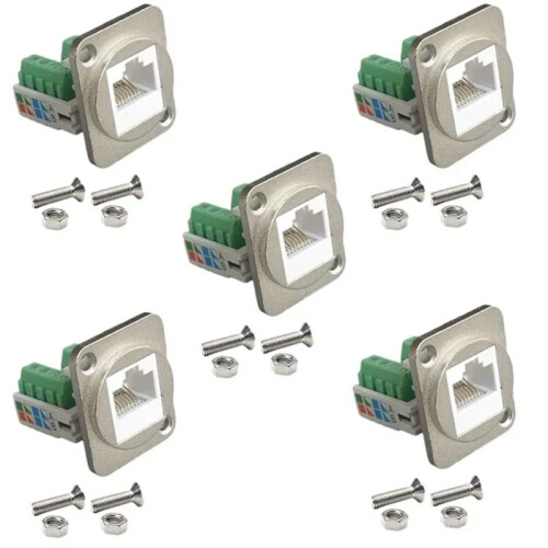 5 RJ45 CAT.5E Wiring Terminals Network Computer Modules with Fixing Nuts(Silver)