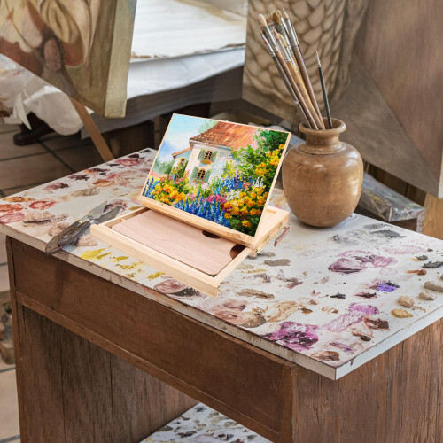1Stk Holz Mal- Und Display- , Tischstaffelei Mit Stauraum 2