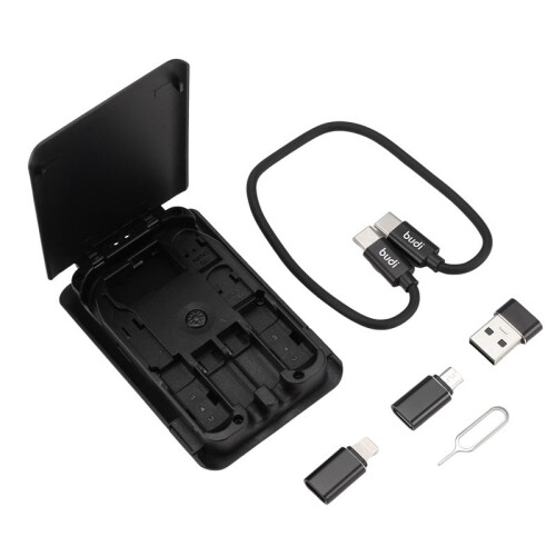 BUDI Multi-Function Universal  Adapter Card Storage Box 15W Wireless Charging for  Travel Portable Storage Bag 1