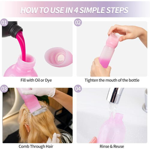 3PCS Root Comb Applicator Bottle 6oz with Graduated Scale for Precise Root Coverage, 3 Colors 2
