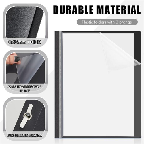 10 Pack Report Covers with 3 Prongs Fasteners,Presentation Folders, Plastic Report Folder with Black Back Covers