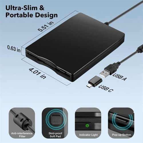 Floppy Disk Reader 3.5 Inch External USB Type A&C Floppy Disk Drive Floppy Disc Reader for Laptop 1