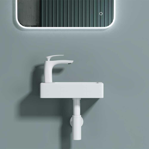 White Ceramic Wall Hung Cloakroom Basin Compact Left Hand