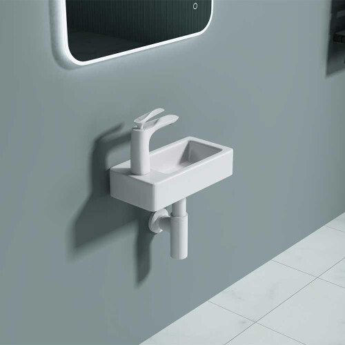 White Ceramic Wall Hung Cloakroom Basin Compact Left Hand 1
