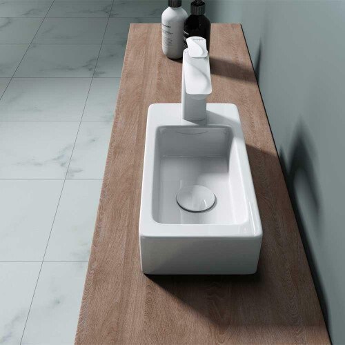 White Ceramic Wall Hung Cloakroom Basin Compact Left Hand 2