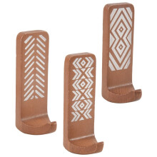 3 Pack Non-Destructive Wood Wall Hooks - Adhesive Wall Hooks - Boho Decorative Wall Hooks