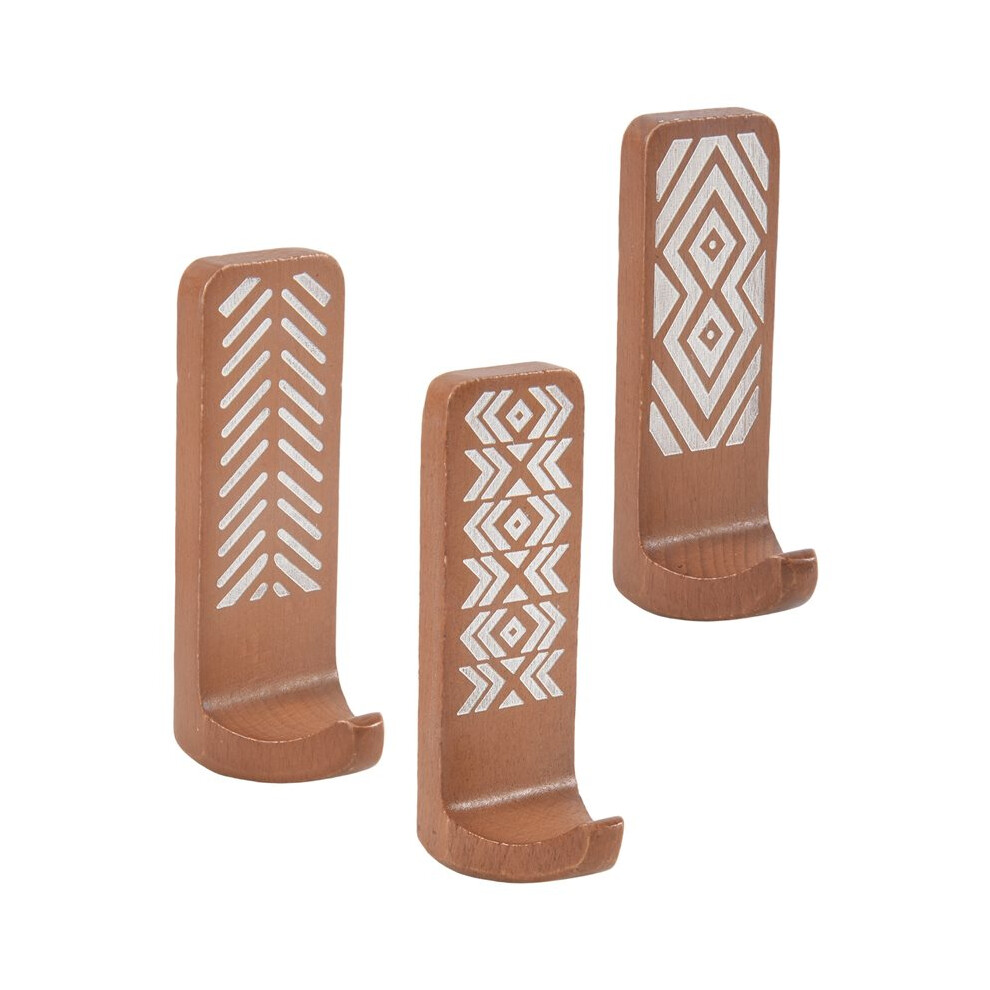 3 Pack Non-Destructive Wood Wall Hooks - Adhesive Wall Hooks - Boho Decorative Wall Hooks 4711174977536