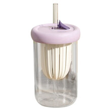 Cartoon Style Lead-Free Glass Water Cup with Lid & Straw, Iced Coffee Glass for Outdoor Use, Children Friendly