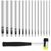15-Piece Hole Punch Set, Leather Set,0.5 mm to 6 Mm, Round Steel Hollow Set with 1 Rubber Hammer,for