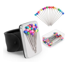 Magnetic Pincushion Wristband with 100 Pcs 1.5 Inch Ball Head Sewing Pins Set,Silicone Wrist Pin Holder for Quilting A