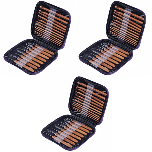 3Sets Crochet Hook Set Light Brown Non-Slip Handles DIY Knitting Tools 2