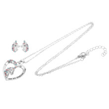 5Sets Silver Unicorn Jewelry Set Girls Necklace Earrings Heart Pendant
