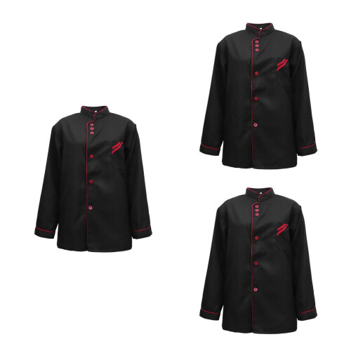 3Pcs Black Long Sleeve Chef Coat Breathable Restaurant Uniform 1
