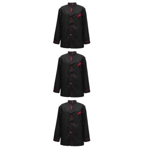 3Pcs Black Long Sleeve Chef Coat Breathable Restaurant Uniform 2