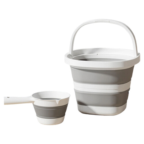 Foldable Portable Water Scoops And Bucket Set-White gray middle