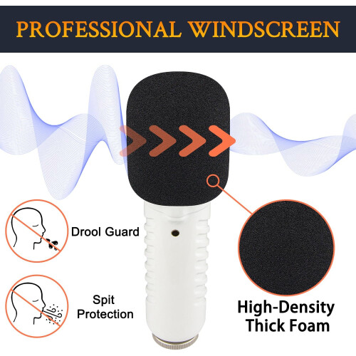 2Pcs Microphone Windscreen Foam for Rode Podcaster, Noise Reduction Mic Pop Filter Cover Black 2