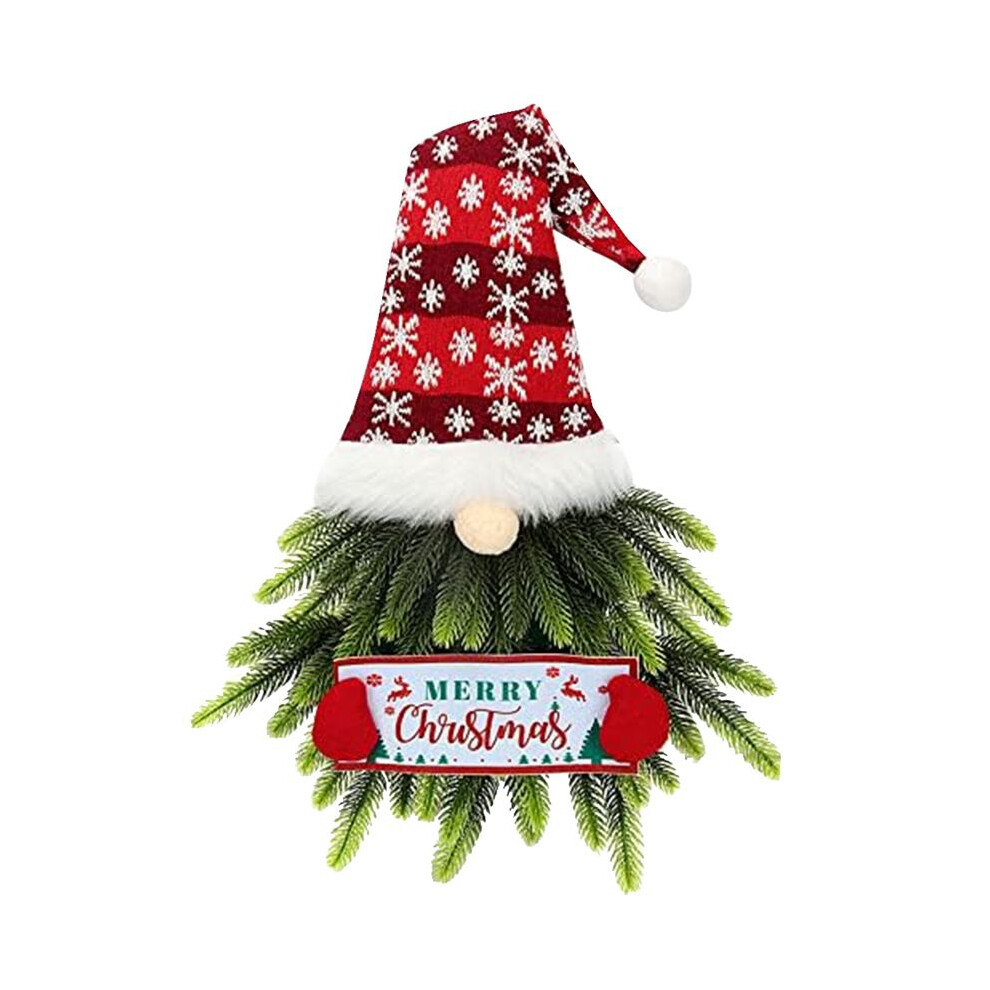 Semoic Christmas Wreath For Front Door, Lighted Gnome Christmas Door Wreath, Artificial Santa Xmas Hanging Sign For Door