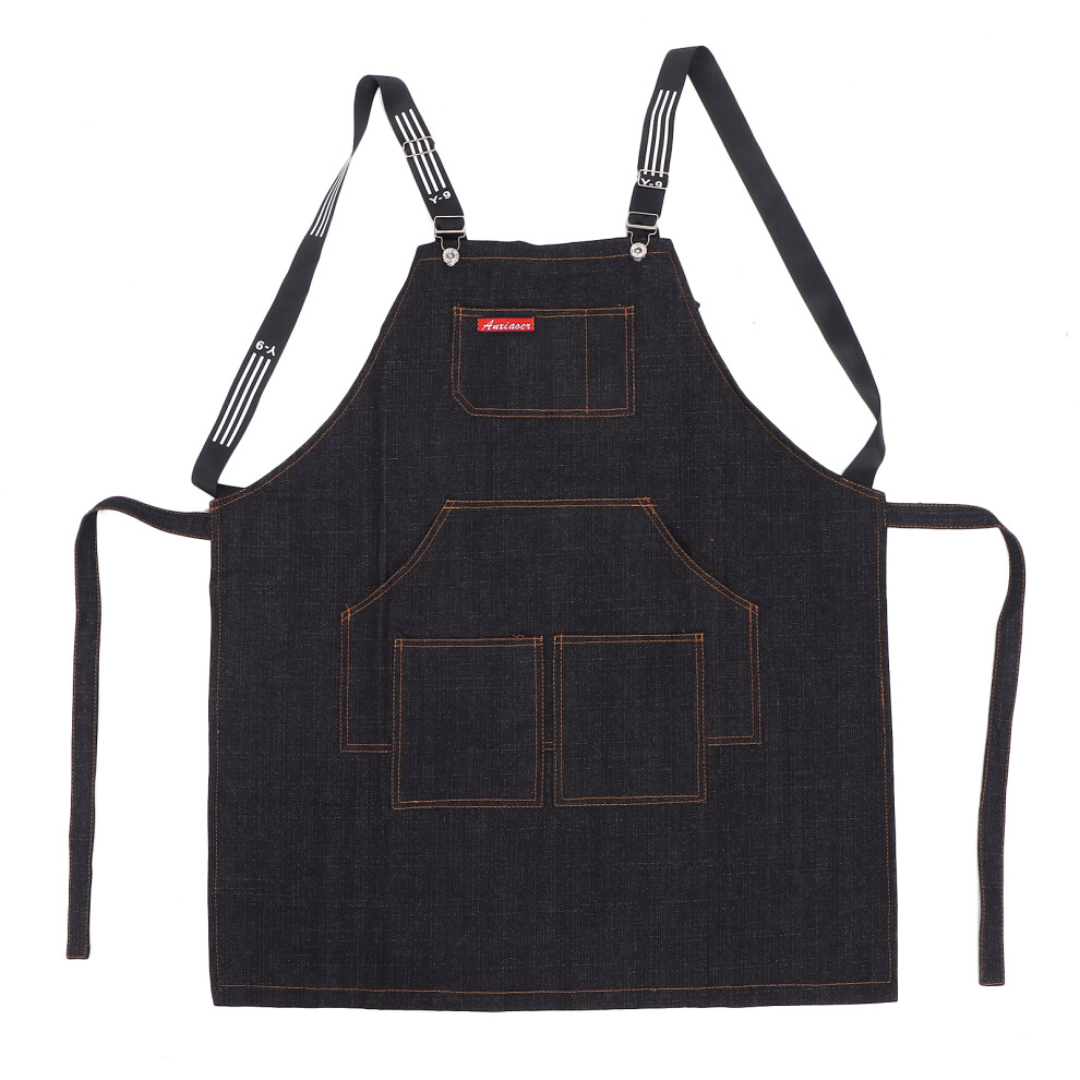 Cotton Denim Apron Denim Canvas Large Pockets Machine Washable Comfortable Durable For Bakers Bartenders Baristas Brewers Tattoo Artists Woodworkers 9175034268236