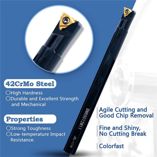 Lathe Threading Tool Set 21 Pieces - 7 Pcs 1/2Inch Turning Shank Boring Bars with 14 Pcs Indexable Carbide Inserts B 2