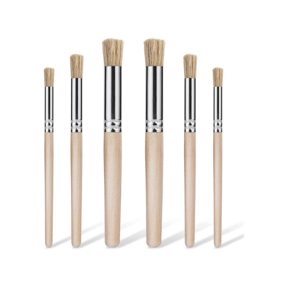 6Pcs Wooden Stencil Brushes For Painting Wood, Natural Bristle Stencil Brush Art Brushes For Acrylic Paint,(3 Sizes) 6033393002416