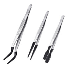 3 Pieces Tweezers with Rubber Tips Tweezers PVC Coated Tweezers Set, Rubber Straight and Flat Tip Tweezers Black