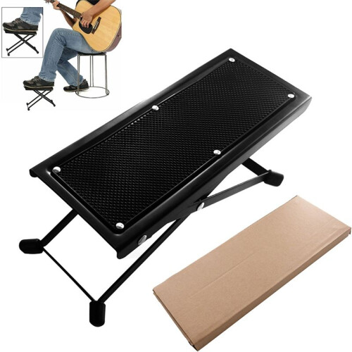 Guitar Foot Stool 4 Position Height Adjustable Foldable Guitar Pedal Guitar Rest Step Footstool Black 1