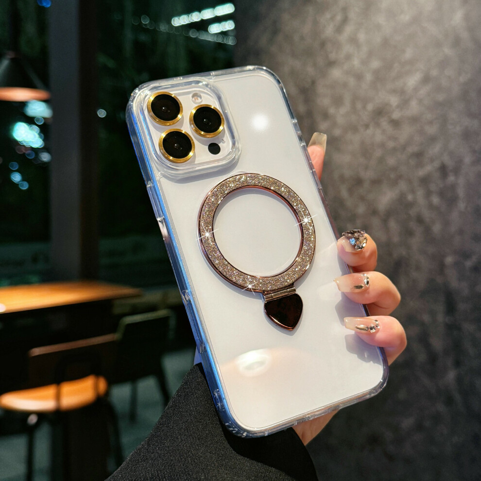 (Iphone 16 Pro, ) For Iphone 16 Pro Case Tpu+Acrylic Clear Phone Cover With Glitter Ring Kickstand Gold 6914287103245