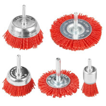 5 STKS Nylon Filament Schurende Draadborstelwiel & Komborstelset met 1/4 Inch Boorschacht, Nylon Boorborstelset, Rood