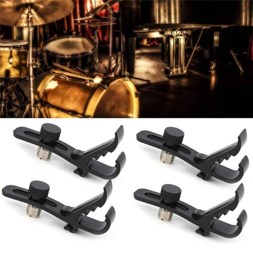 Clip per Microfono per Batteria Antiurto 4 Pezzi, Kit Microfono per Batteria Regolabile e Supporto per Microfono per Supporto per Microfono, Morsetto 2