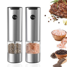 Salt and Pepper Mill Electric Set of 2 with Base, Adjustable Coarseness Spice Mill, Automatic Grinding, LED Light
