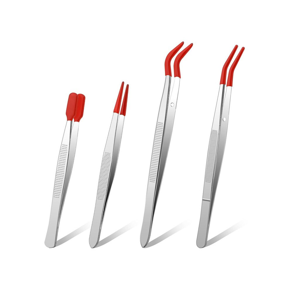 4Pieces Tweezers with Rubber Tips Tweezers PVC Coated Tweezers Set, Rubber Straight Tip Tweezers Rubber Flat Tip Tweezer