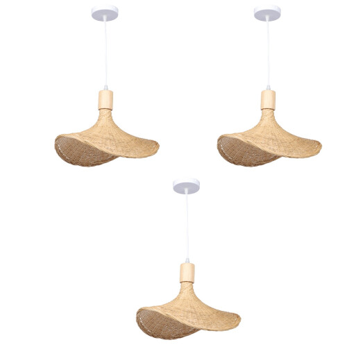 3Pcs Bamboo Craft Hanging Light Straw Hat Pendant Indoor Ceiling Lamp 2