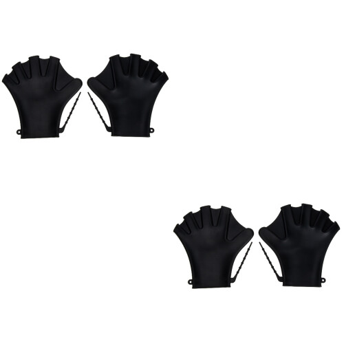 2Paires Mitaines Noires Silicone De Natation Ajustables 2