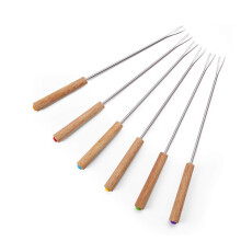 12Pcs Bbq Roasting Sticks Stainless Steel Wooden Handle
