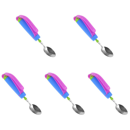 5Pcs Sky-Blue Adaptive Spoon Portable Disability Aids Tremble Proof 2