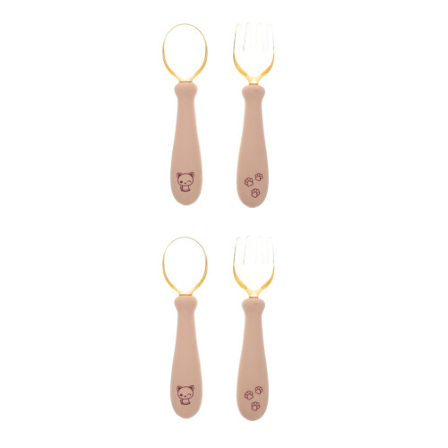 2Sets Silicone Baby Utensils Fork and Spoon Set Khaki Infant Tableware 2