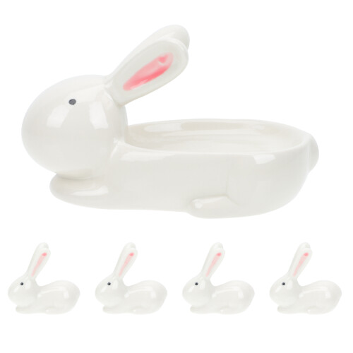 2Sets White Ceramic Rabbit Seasoning Plates and Chopsticks Holders Set