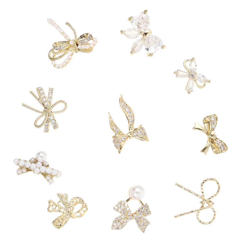 Artibetter Golden 10Pcs Nail Art Bowknots Eco-Friendly Copper Manicure Charms