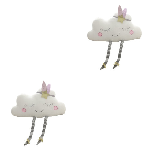 2Pcs Smile Cloud Plush Toy Pillow White Soft Stuffed Sofa Back Cushion 2
