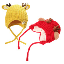 4Pcs Assorted Color Baby Reindeer Knit Hats Cozy Soft Yarn Ear Bonnet