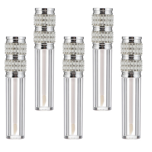 10Pcs Portable Silver Lipstick Bottles Easy Carry Rhinestone Design
