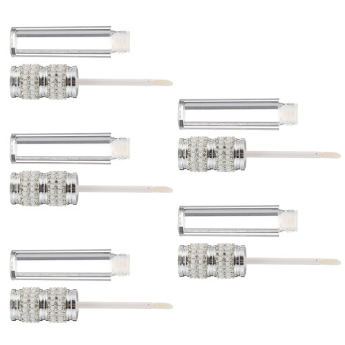 10Pcs Portable Silver Lipstick Bottles Easy Carry Rhinestone Design 2