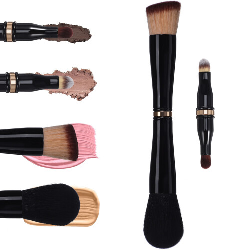 2Pcs 4 in 1 Travel Makeup Brush Double Sided Black Set