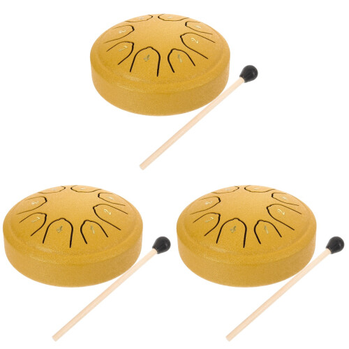 3Sets Yellow Titanium Steel Hand Drum Mini Musical Instrument Set 2